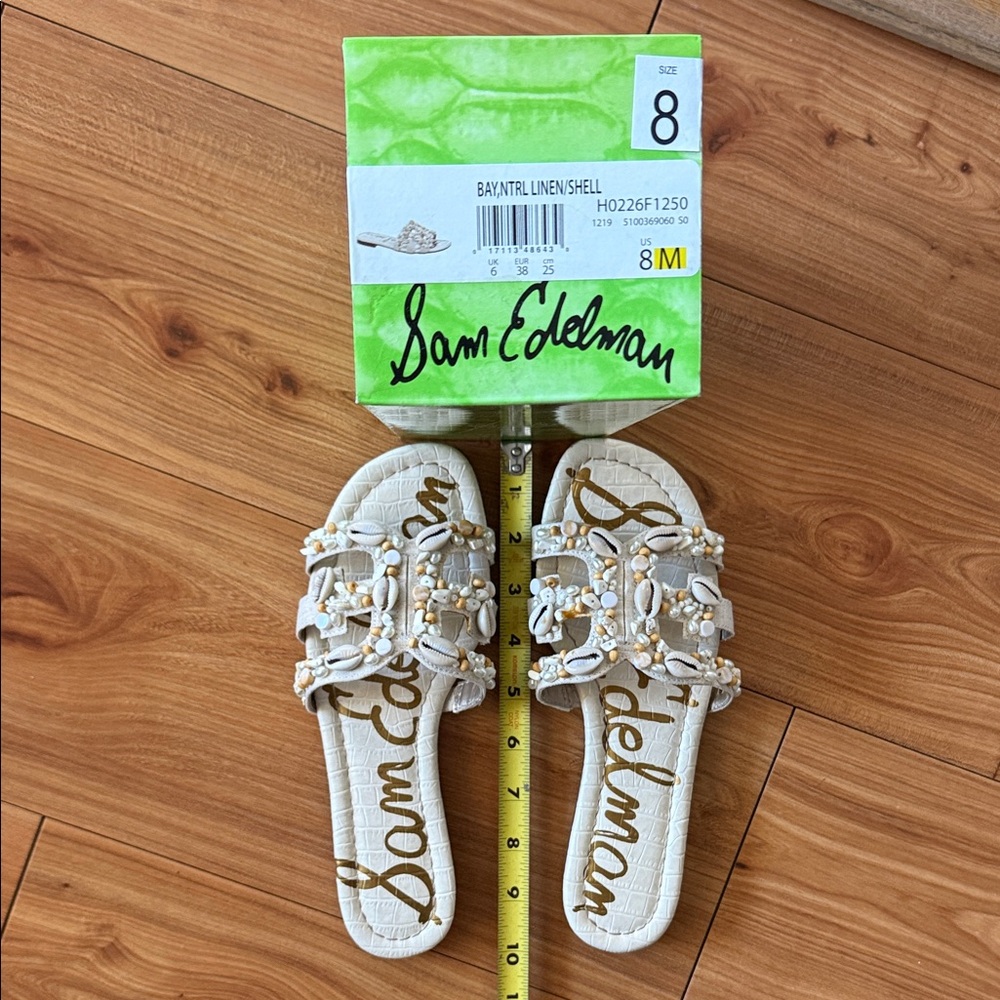 Sam Edelman Linen Shell Beaded Slides